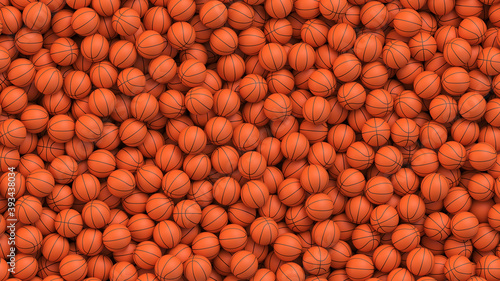 Huge pile of basketball balls background. Many orange basketball balls lying in a pile. Realistic vector background