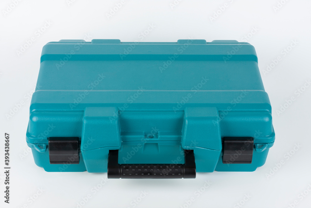 Green carry case for cordless hammer screwdriver drill on white background. Studio shoot. Green carry case for cordless hammer screwdriver drill on white background. Studio shoot.