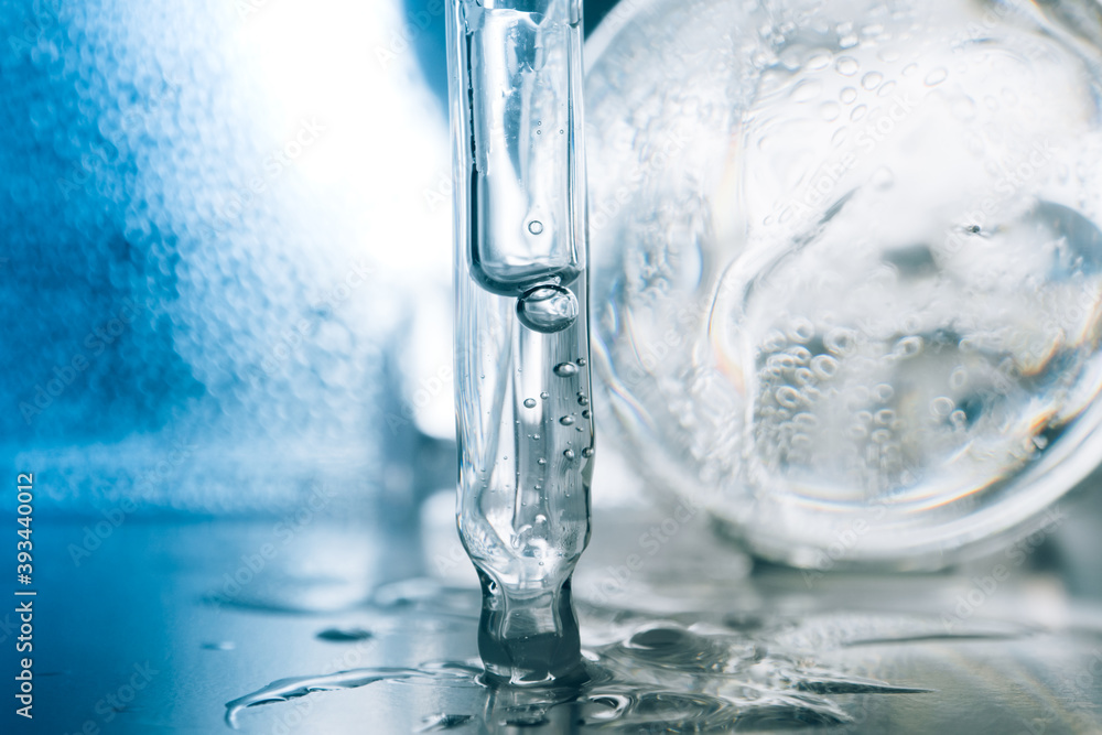 Oxygen bubbles, hyaluronic acid in water.