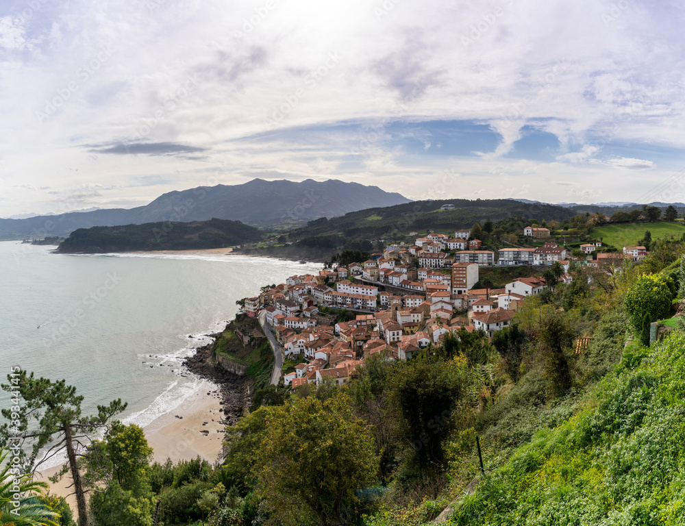 beautiful small village on the coast of Asturias nestled on a hillside