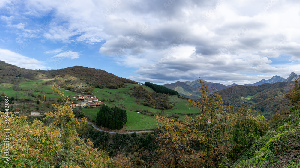 panorama landscape of the Picos de Europa in Asturias in late autumn