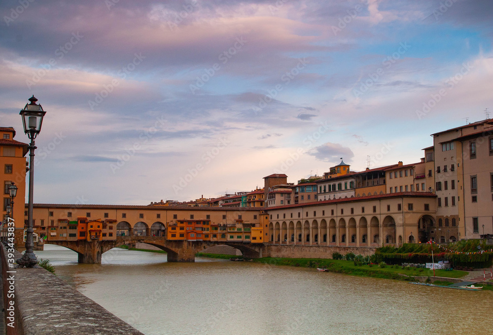 The ancient Ponte Vecchio across the river Arno in Florence, Italy