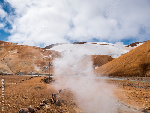 Iceland, Southern Region, Hveradalir hot springs in Kerlingarfjoll range photo