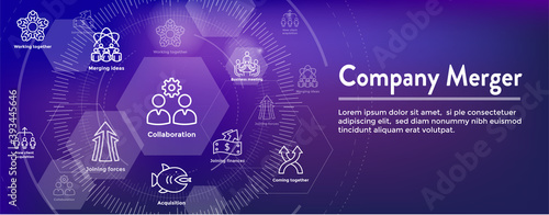 Companies merging together, one buying out the other - icon set