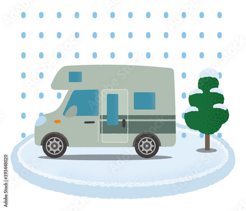 大雪の被害に遭うキャンピングカーのベクターイラスト