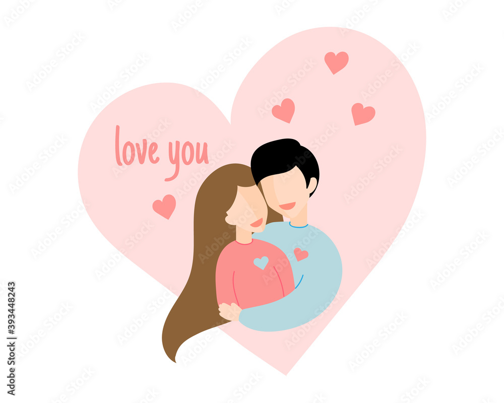 Couple of young man and woman vector flat style love illustration. Casual girl, guy, family Romance and Saint Valentine's Day concept Couple of young man and woman vector flat style love illustration. Casual girl, guy, family Romance and Saint Valentine's Day concept