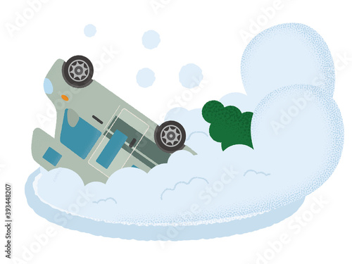 雪崩の被害に遭うキャンピングカーのベクターイラスト