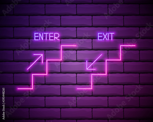 Set of ladder icons . Stairs up and down neon icons. Enter and exit neon symbols .Simple icon for websites, web design, mobile apps , infographics.