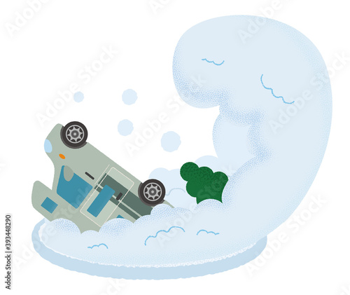 雪崩の被害に遭うキャンピングカーのベクターイラスト