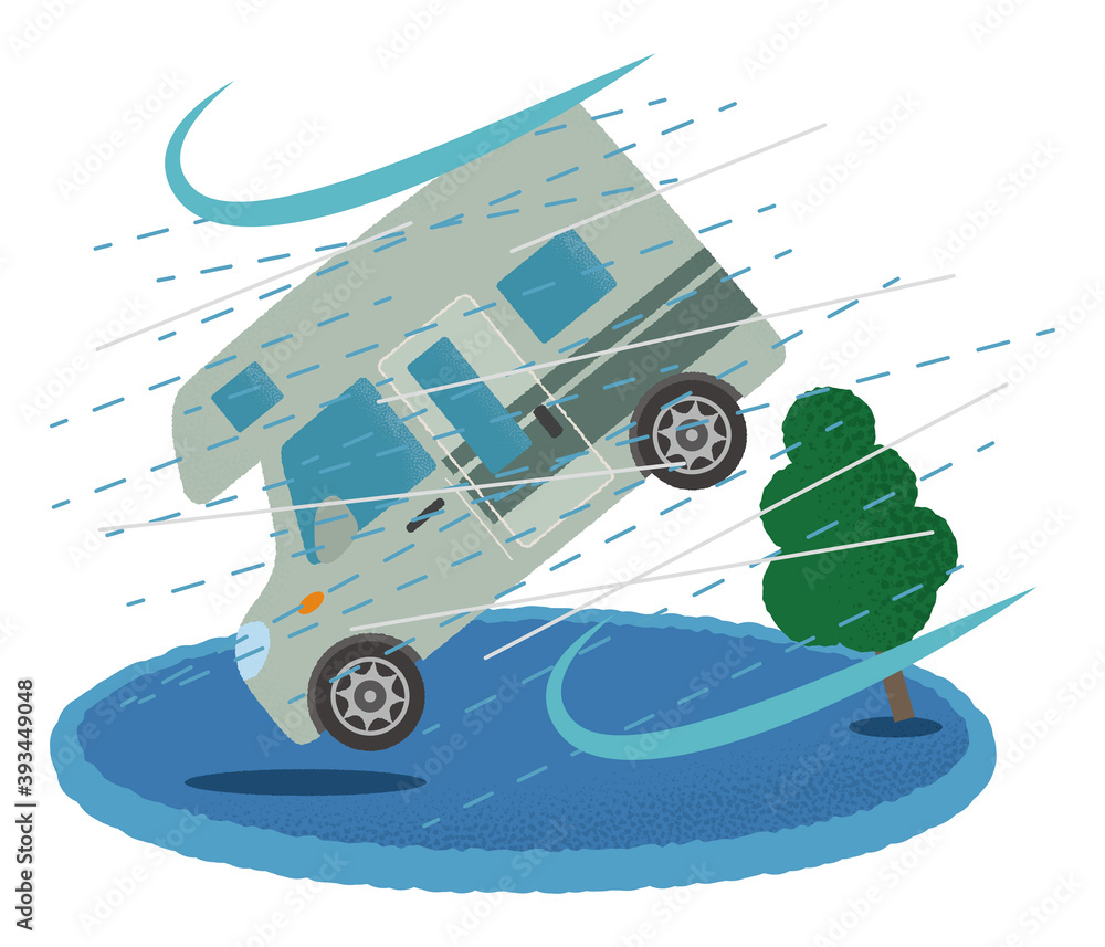 暴風雨の被害に遭うキャンピングカーのベクターイラスト Stock Vector | Adobe Stock