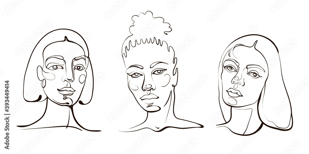 Vector woman line art portraits. Modern drawing of girl face. Vector woman line art portraits. Modern drawing of girl face.