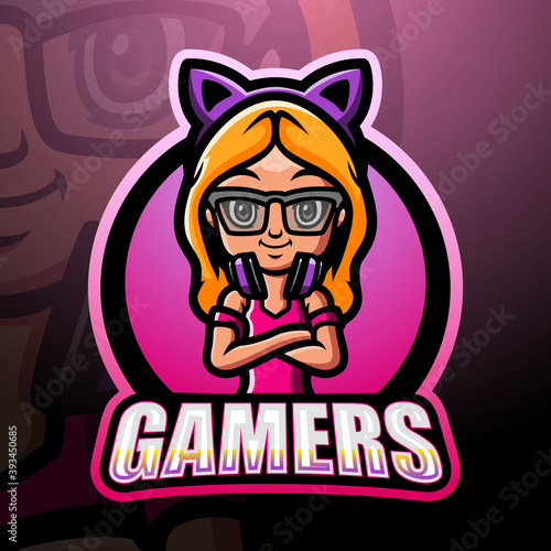 Gamer girl mascot esport logo design