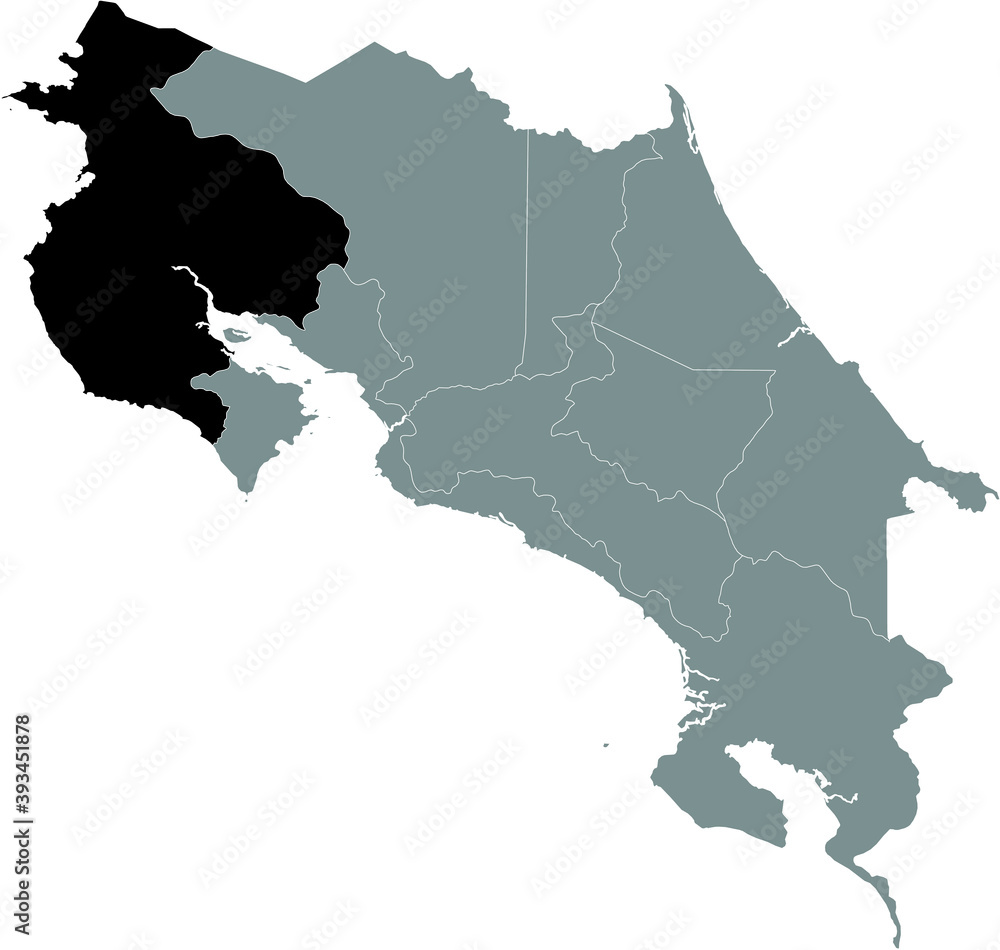 Black location map of Alajuela province inside gray map of Costa Rica
