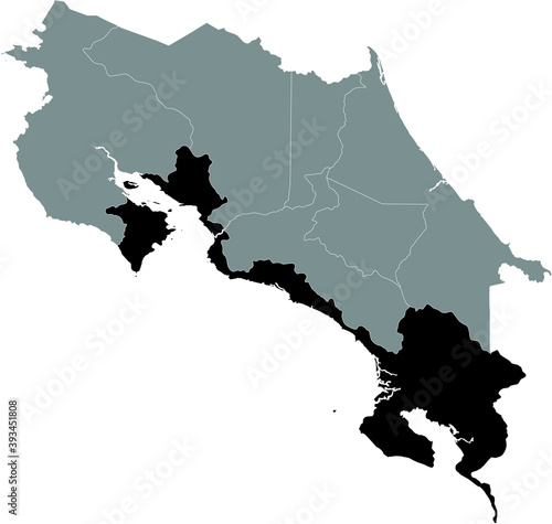 Black location map of Puntarenas province inside gray map of Costa Rica