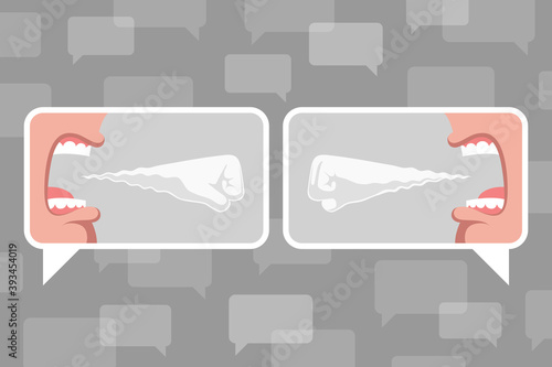Screaming mouths and fists instead of text in message clouds