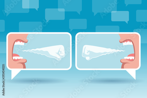 Screaming mouths and fists instead of text in message clouds