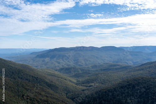 View of the Blue Mountains with blue sky and clouds in NSW, Australia © Em Neems Photography