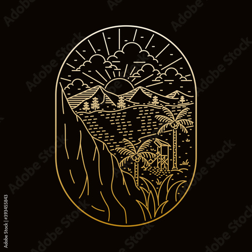 Camping nature adventure wild line badge patch pin graphic illustration vector art t-shirt design