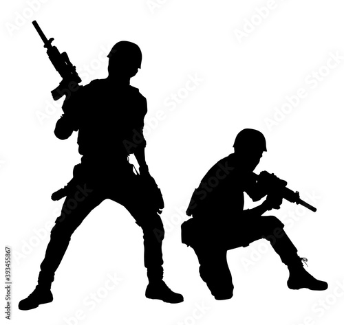 Silhouette of army isolated on white background