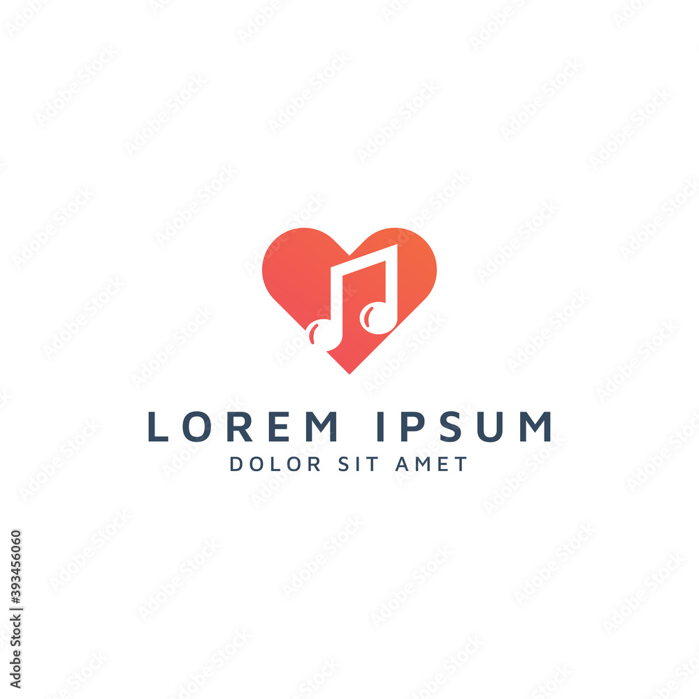 heart and music negative space logo design