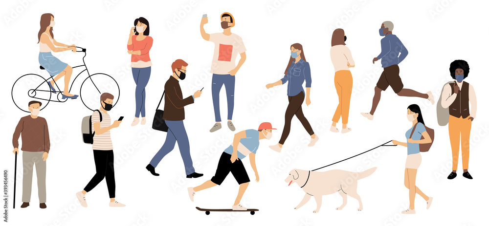 Crowd of people wearing mask in outdoor activities. Crowd of people wearing mask in outdoor activities.