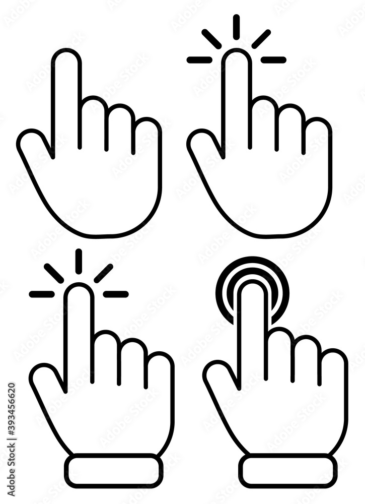 Hand clicking icon set. Finger click pointer. Hand clicking icon set. Finger click pointer.