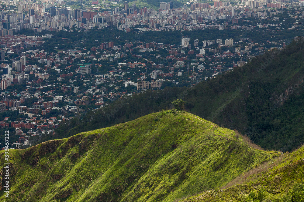 From the mountain El Avila you can see an aerial view of the city of Caracas, Venezuela