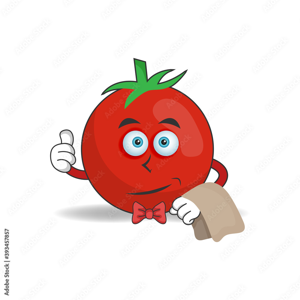 The Tomato mascot character becomes waiters. vector illustration