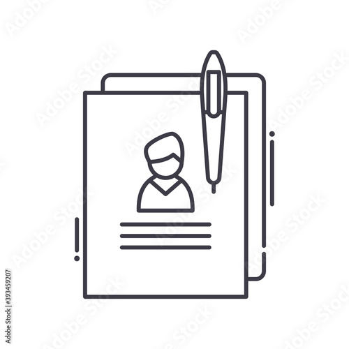 Resume concept icon, linear isolated illustration, thin line vector, web design sign, outline concept symbol with editable stroke on white background.