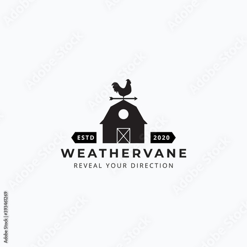 Illustration of rooster weathervane and barn vector good for farm company logo design