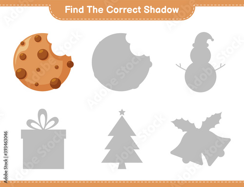 Find the correct shadow. Find and match the correct shadow of Cookies. Educational children game, printable worksheet, vector illustration