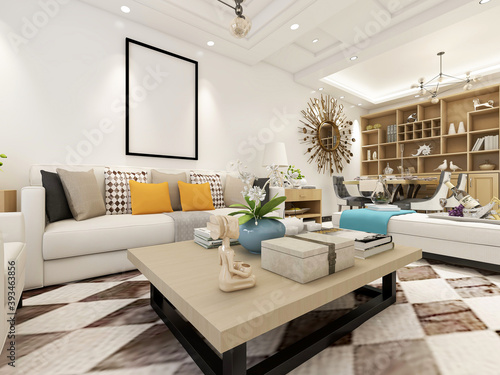 clean and tidy modern living room design, entrance with shoe cabinet, sofa, TV, table, leisure chair and other facilities