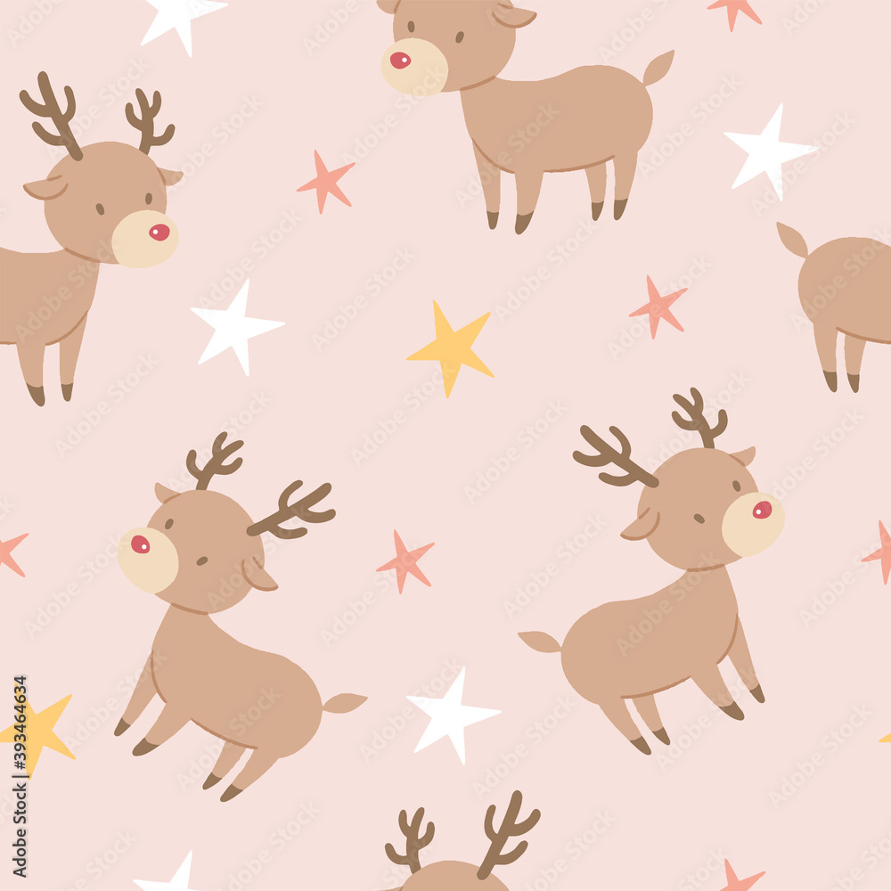 Rudolph and star seamless pattern
