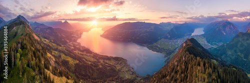Epic sunset panorama in the Bernese Oberland in the Swiss Alps