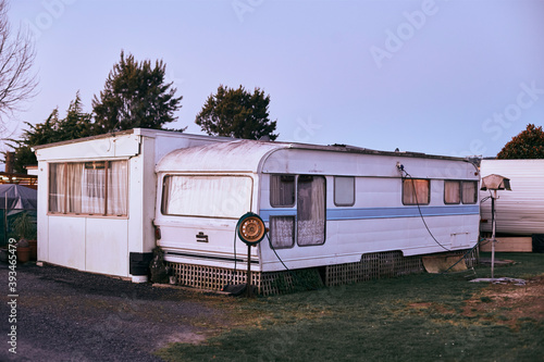 Motorhome parked in a motorhome parking lot on New Zealand's South Island