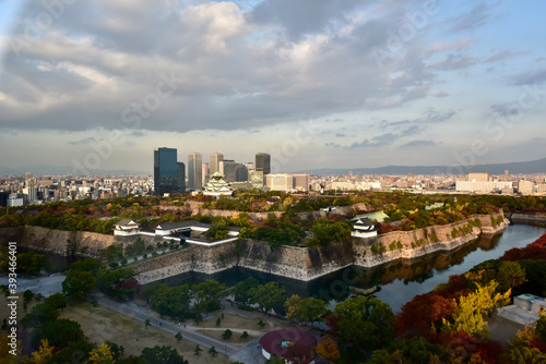 日本の大阪城の紅葉