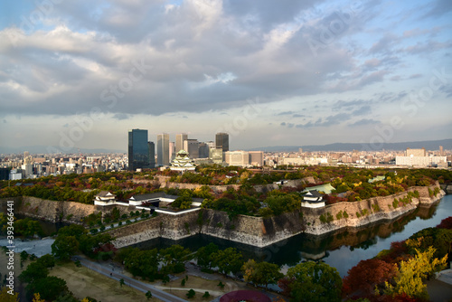 日本の大阪城の紅葉