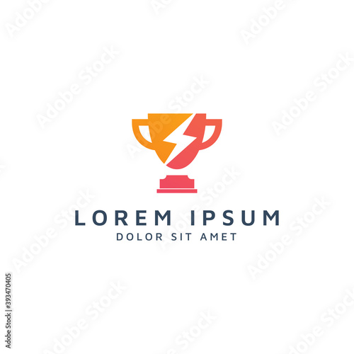 trophy and lightning negative space logo design