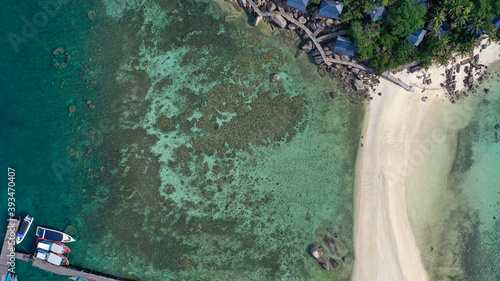 Aerial drone view over Koh Nang Yuan island near the paradise diving island of Koh Tao in the Gulf of Thailand © Kim