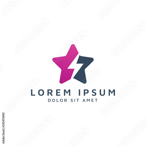 Free Download star and lightning negative space logo design - GFXLoad