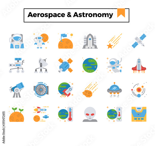 Astronomy and aerospace icon set.