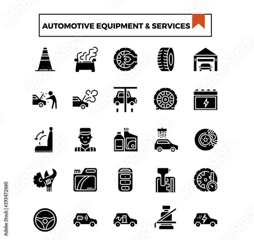 Automotive equipments and services icon set.