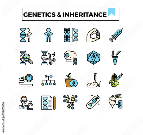 genetics and inheritance icon set.