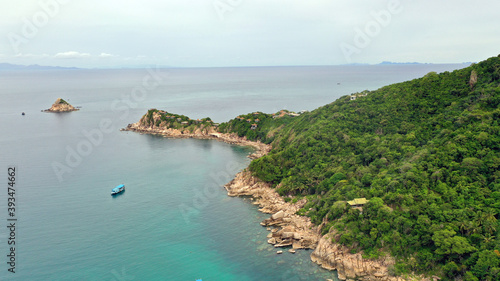 Aerial drone view over Sai Deng Beach on the paradise diving island of Koh Tao in the Gulf of Thailand © Kim