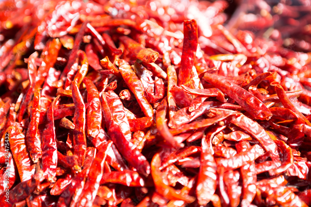 Pattern of red dried thai chilli texture background Pattern of red dried thai chilli texture background