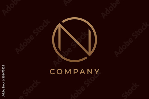 letter N logo. Gold linear rounded style isolated on dark background, usable for branding and business logos, Flat Logo Design Template, vector illustration
