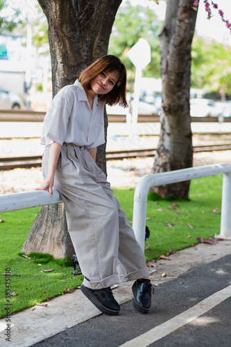 portrait woman young park beautiful fashion