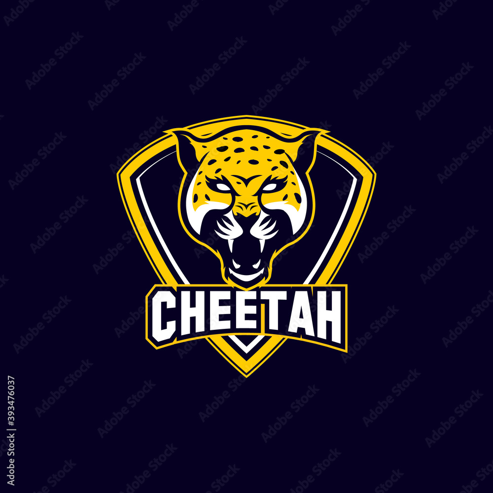 angry cheetah sports mascot icon shield with aggressive expression vector icon