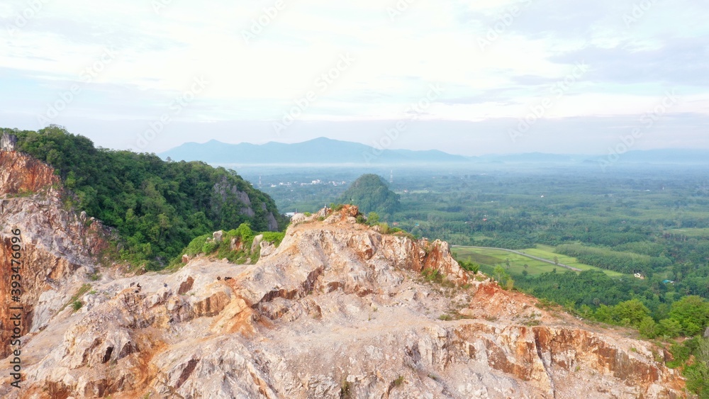 Naklejka premium Aerial shot of drone Khao Kuha Songkhla Thailand 2020 Drone Mountain unseen songkhla , For now it is very popular.