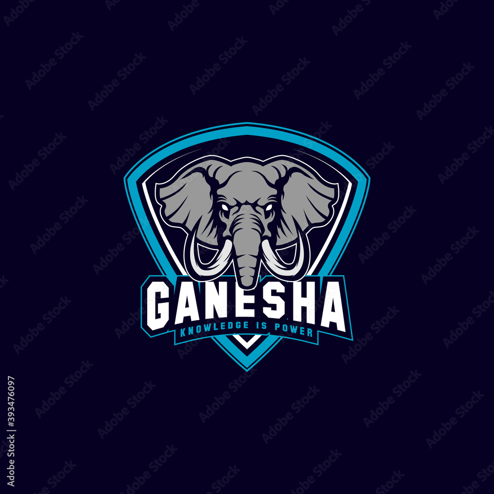 wild african elephant sports mascot shield with aggressive expression vector icon